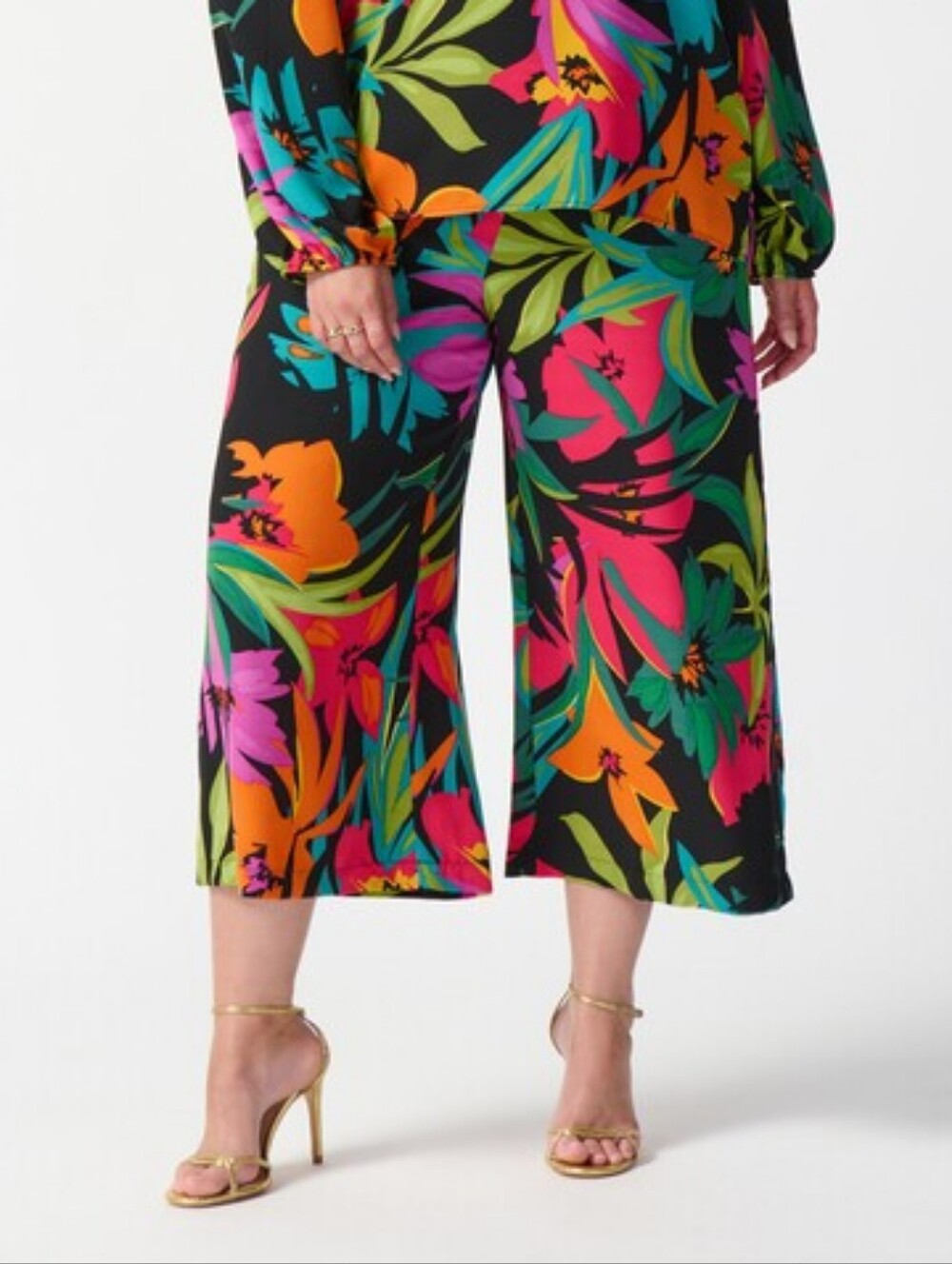NWOT Joseph Ribkoff 16 Hibiscus Wide Leg Pull On Culotte Pants Tropical Neon
